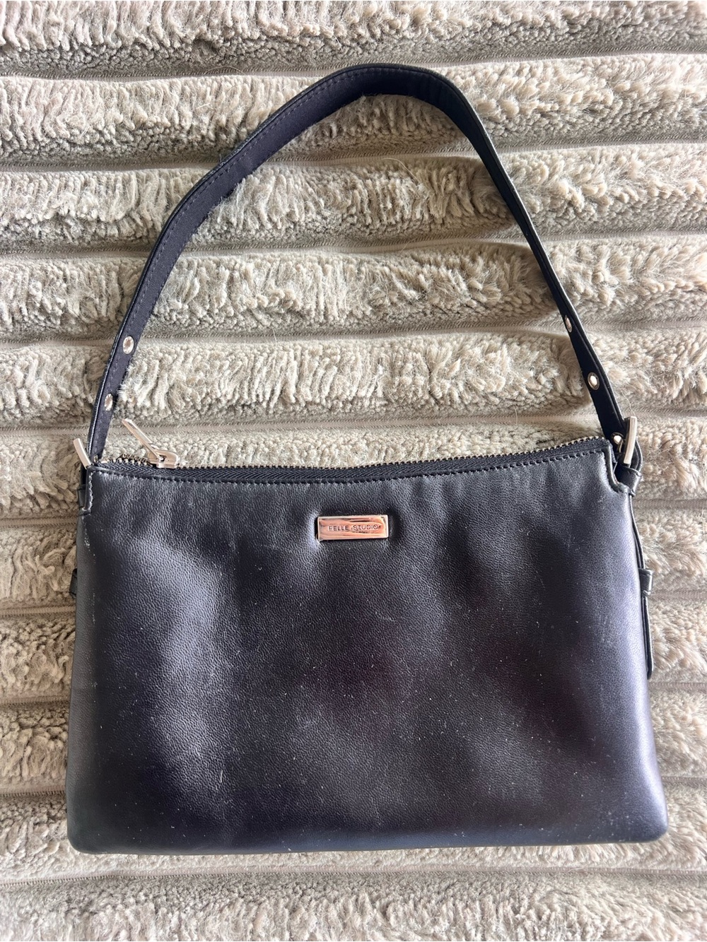 Pelle Studio by Wilson's Leather Vintage Y2K Black/Silver Leather Shoulder Bag